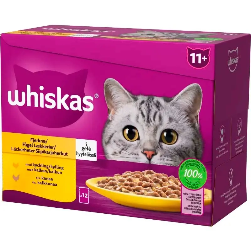 Whiskas 11+ 12x85g Fjäderfägodis i gelé - Våtfoder katt - 3065890154964 - 0