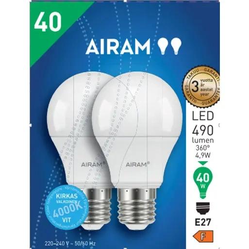 Airam LED E27 4000K 4,9W 490lm 2 Stück - E27-Lampen - 6435200310866 - 1