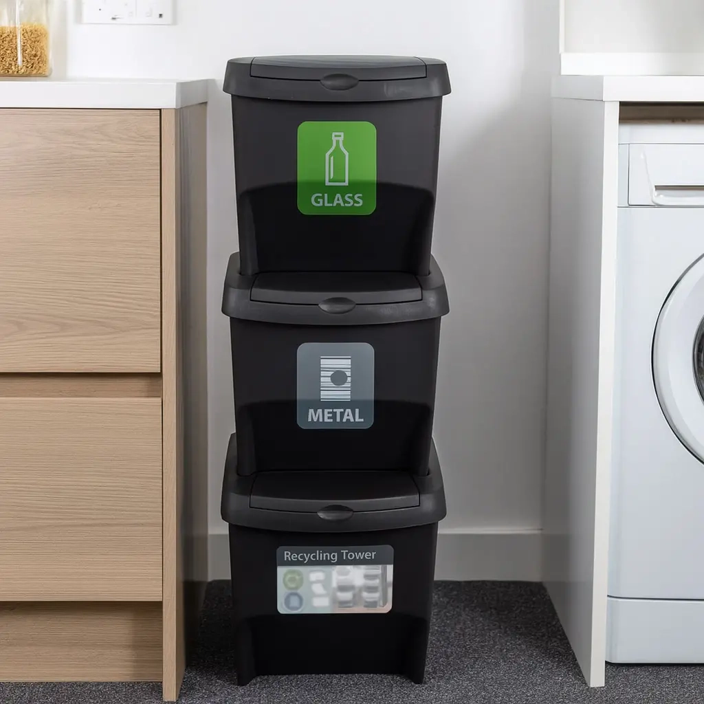 Müllset Recycling Tower 3 Stück 22L - Mülleimer und Papierkörbe - 8720573428743 - 1
