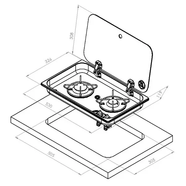 Gasherd mit Glaskeramikabdeckung, 2 Brenner - Küchenutensilien und Kochen - 4043729176027 - 1