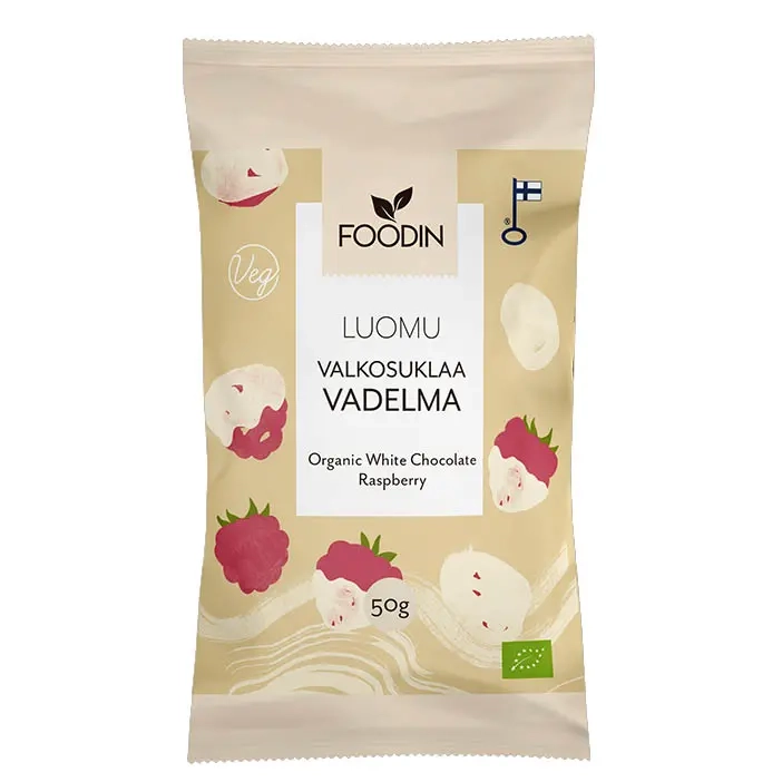 Weiße Schokolade Himbeere 50g Bio Foodin - Delikatessen und Getränke - 6430048230048 - 0