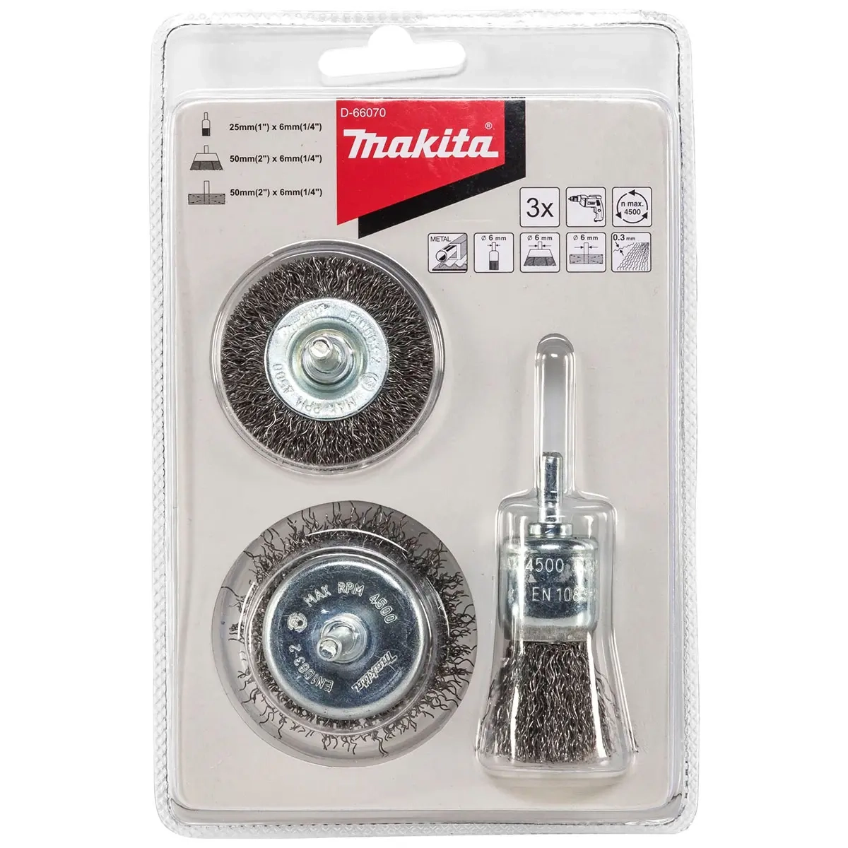 Makita Stahlbürstenset, 3-teilig - Drahtbürsten für Bohrmaschinen - 088381543262 - 0