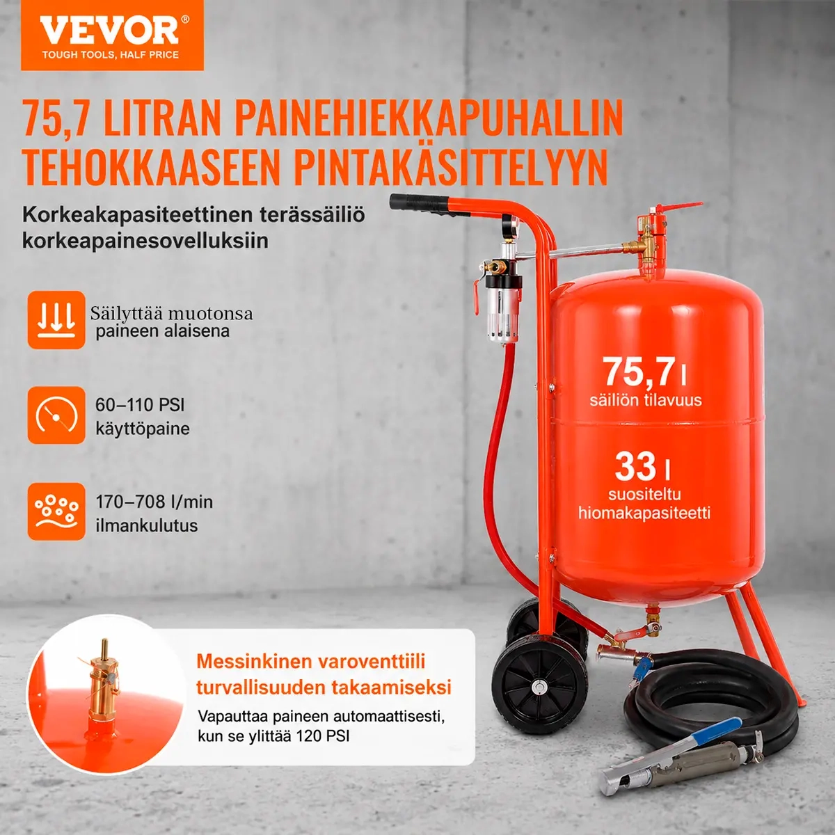 Sandstrahlgerät 75,7L 60-110 PSI Kurbel - Sandstrahler und Strahlsand - 6438471351972 - 1
