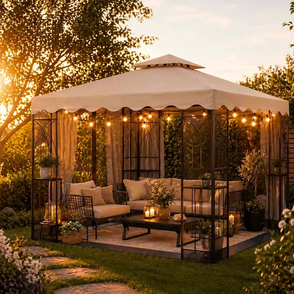 Pavillon Barcelona mit Vordach Beige - Pavillons und Pergolen - 6438168118017 - 3
