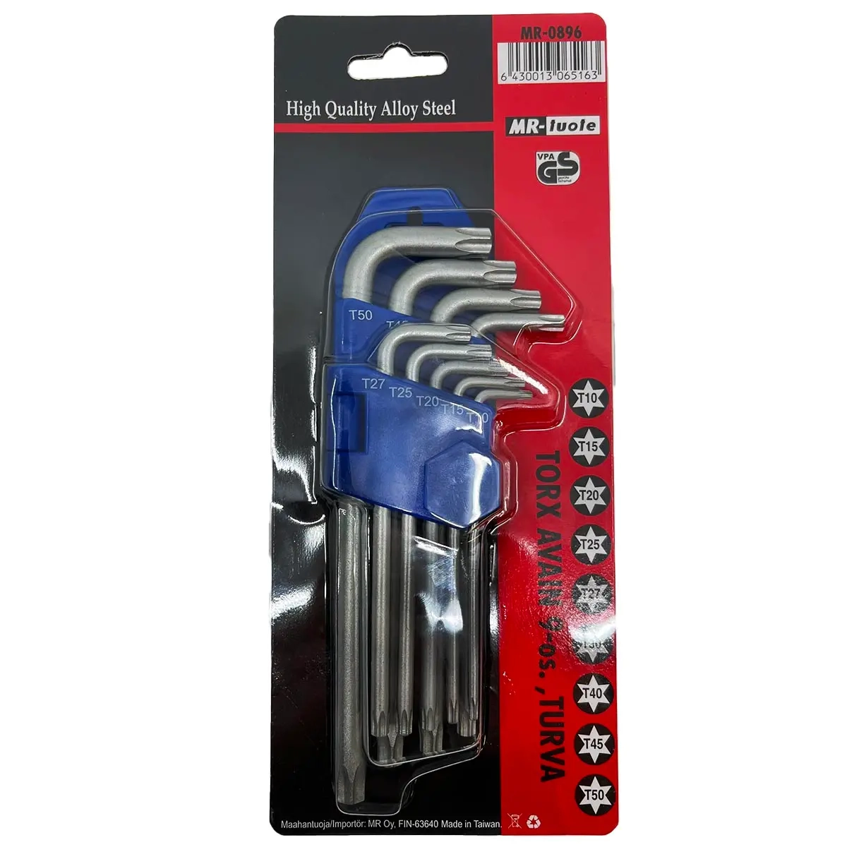 Torx-Schlüsselsatz mit Lochkopf, 9-teilig, T10-T50 CR-V - Ringschlüssel und Ratschen-Schlüssel - 6430013065163 - 0