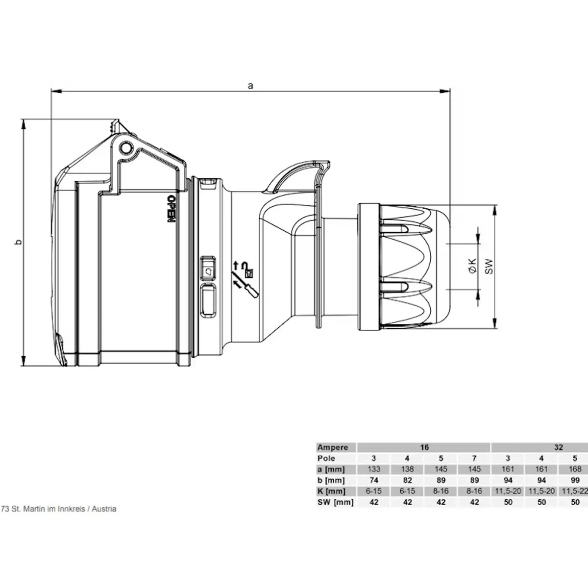 Opal Voima Verlängerungssteckdose 32A 5-polig IP4 - 400V Steckdosen und Stecker - 6416013124888 - 1