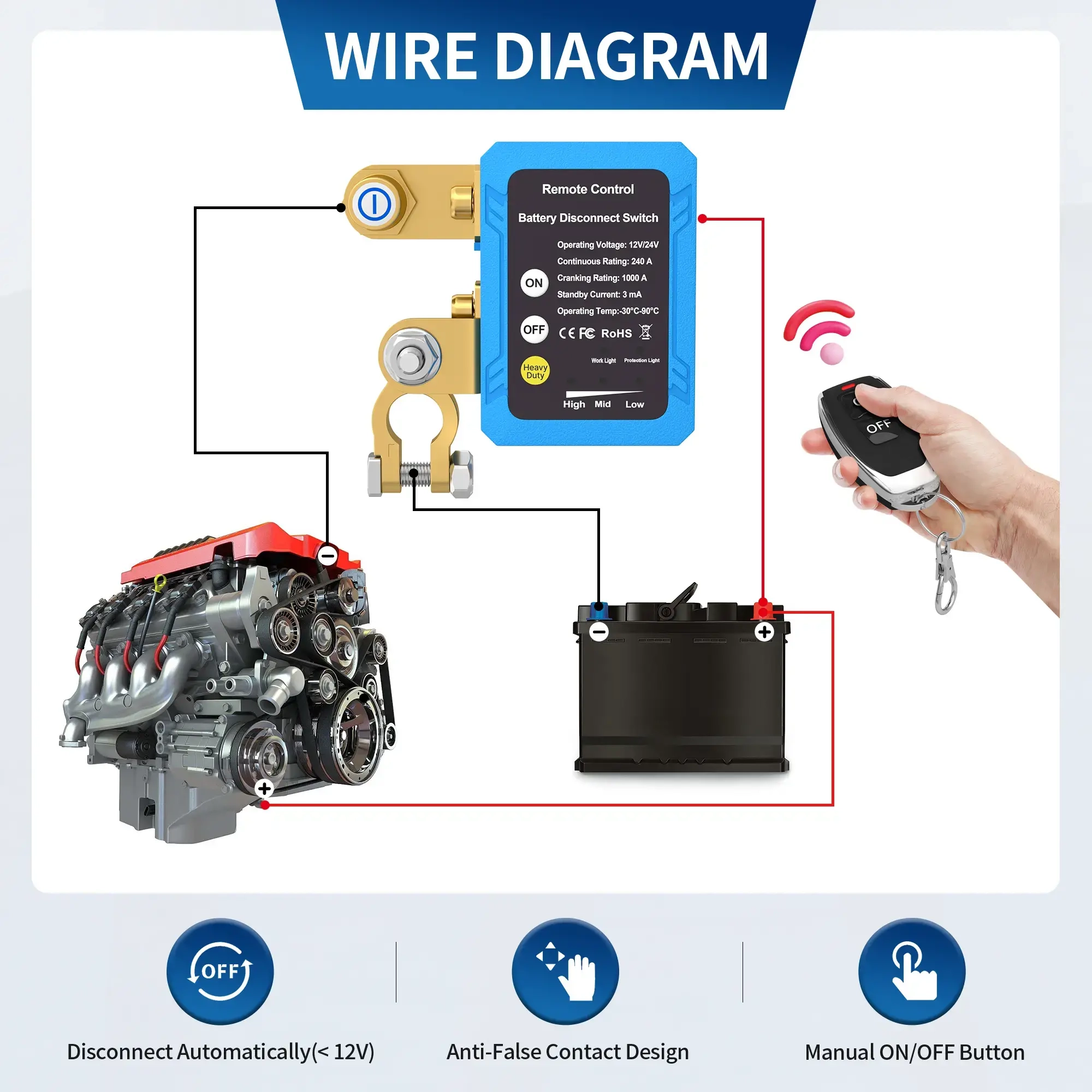 Tronic ferngesteuertes abnehmbares Relais für Batterien - Auto-Relais - 6438471286182 - 3