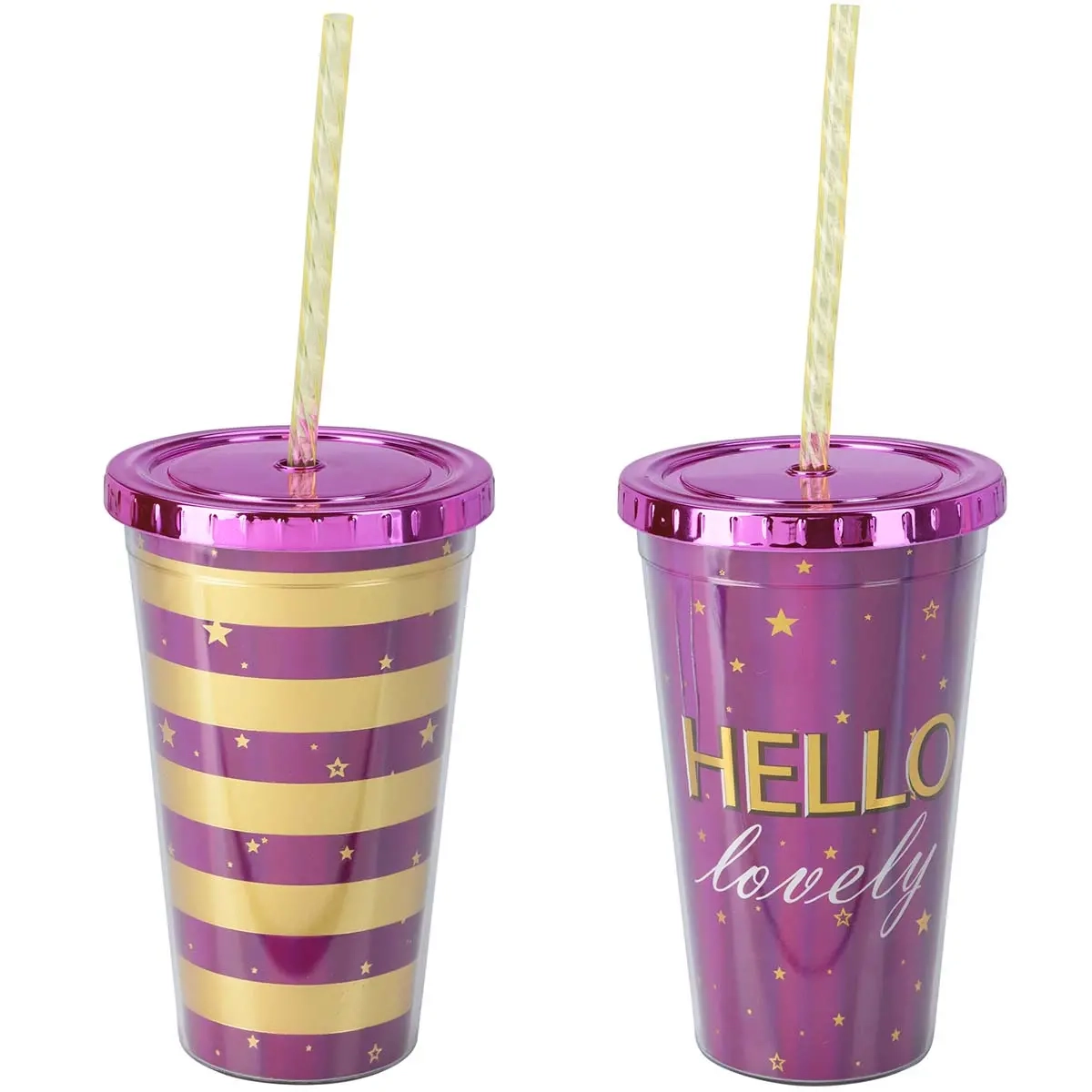 Trinkbecher mit Strohhalm Star 16 cm sortiert - Trinkflaschen und Trinkhalmbecher - 8721037084963 - 0