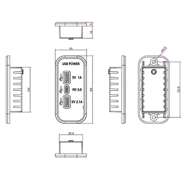 Ladeanschluss 12-24V 2xUSB 1xUSB-C - Zigarettenanzündersteckdosen und Ladegeräte - 6419774007766 - 2