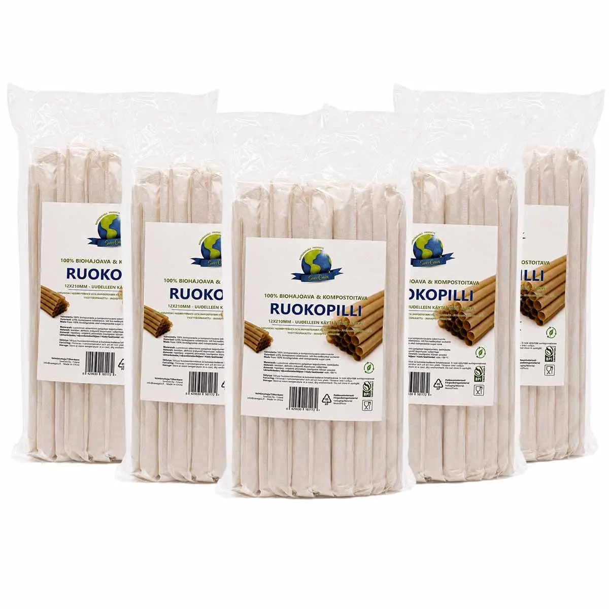 Trinkhalme 50 Stück 210 mm Bio SaveGaia 12er Pack - Einwegbesteck und Servietten - 16429830161179 - 0