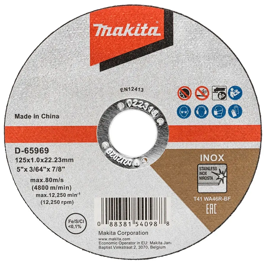 Makita Metallscheibe Inox 125x1,0x22,23 mm - Winkelschleifer-Trennscheiben 125 mm - 088381540988 - 0