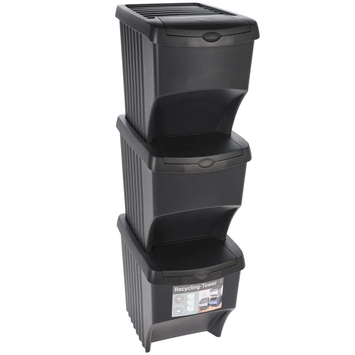 Müllset Recycling Tower 3 Stück 22L - Mülleimer und Papierkörbe - 8720573428743 - 0