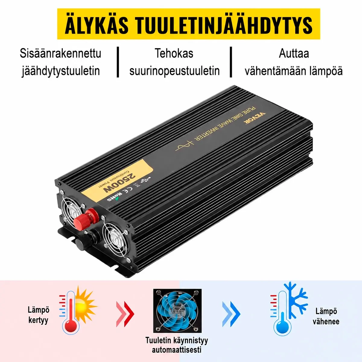 VEVOR ren sinusväxelriktare 2500W 12V till 230V - Bil inverter - 6438471351958 - 1