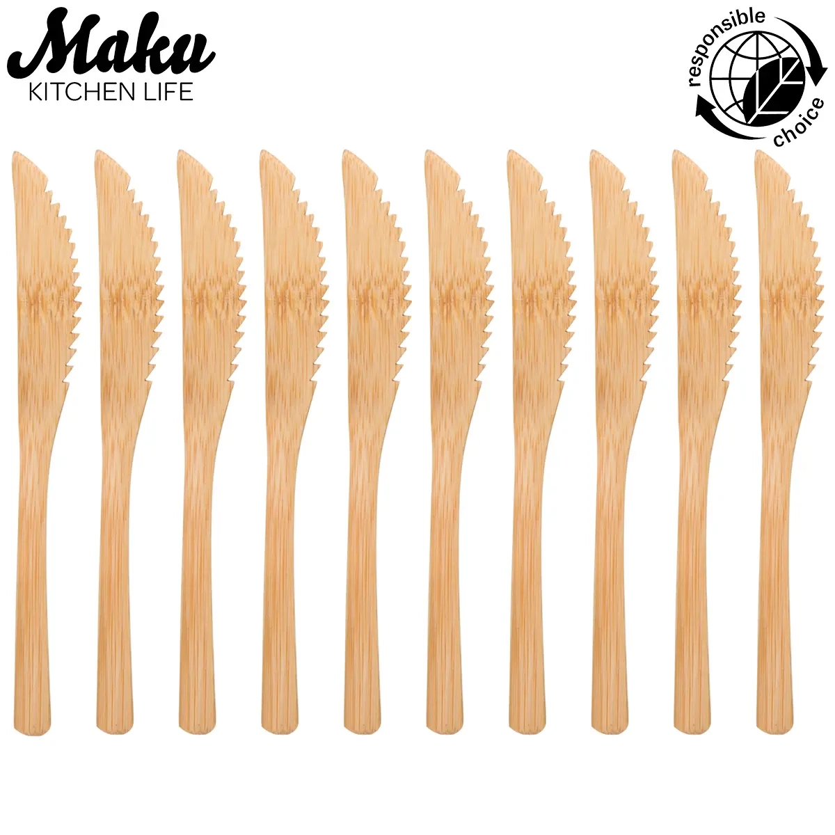 Messer 16 cm 10 Stück Bambus - Einwegbesteck und Servietten - 6410413174443 - 0