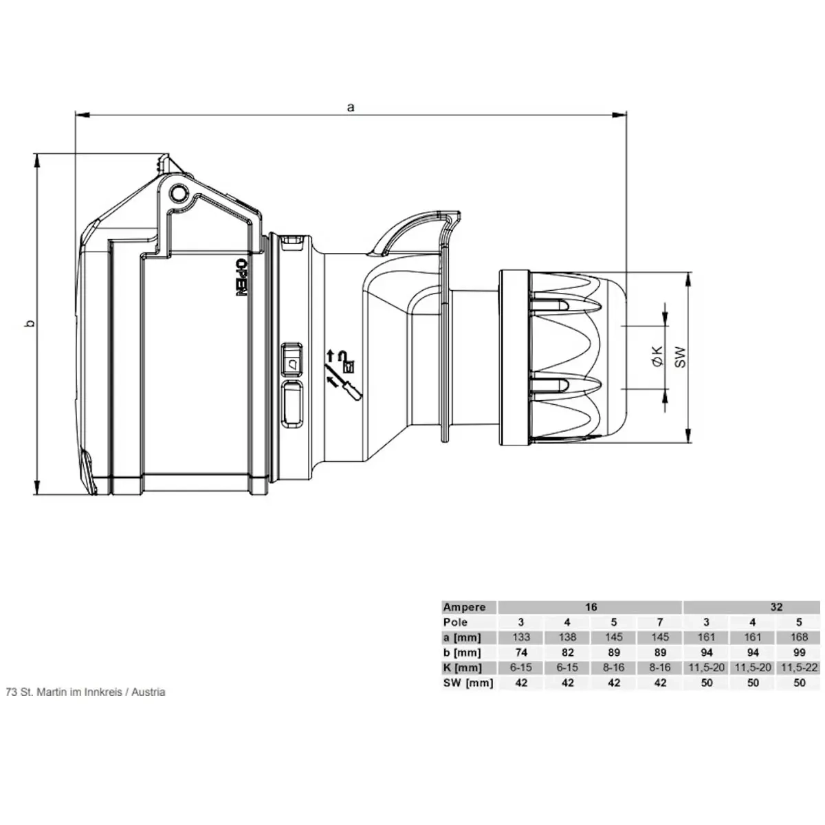 Opal Voima Steckdosenverteiler 16A 5-polig IP4 - 400V Steckdosen und Stecker - 6416013124871 - 1