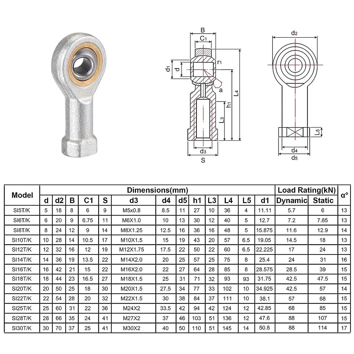 Gelenkarm SI8 8mm rechts weiblich - Beschläge, Gummipuffer und Vibrationsdämpfer - 6438471272307 - 3