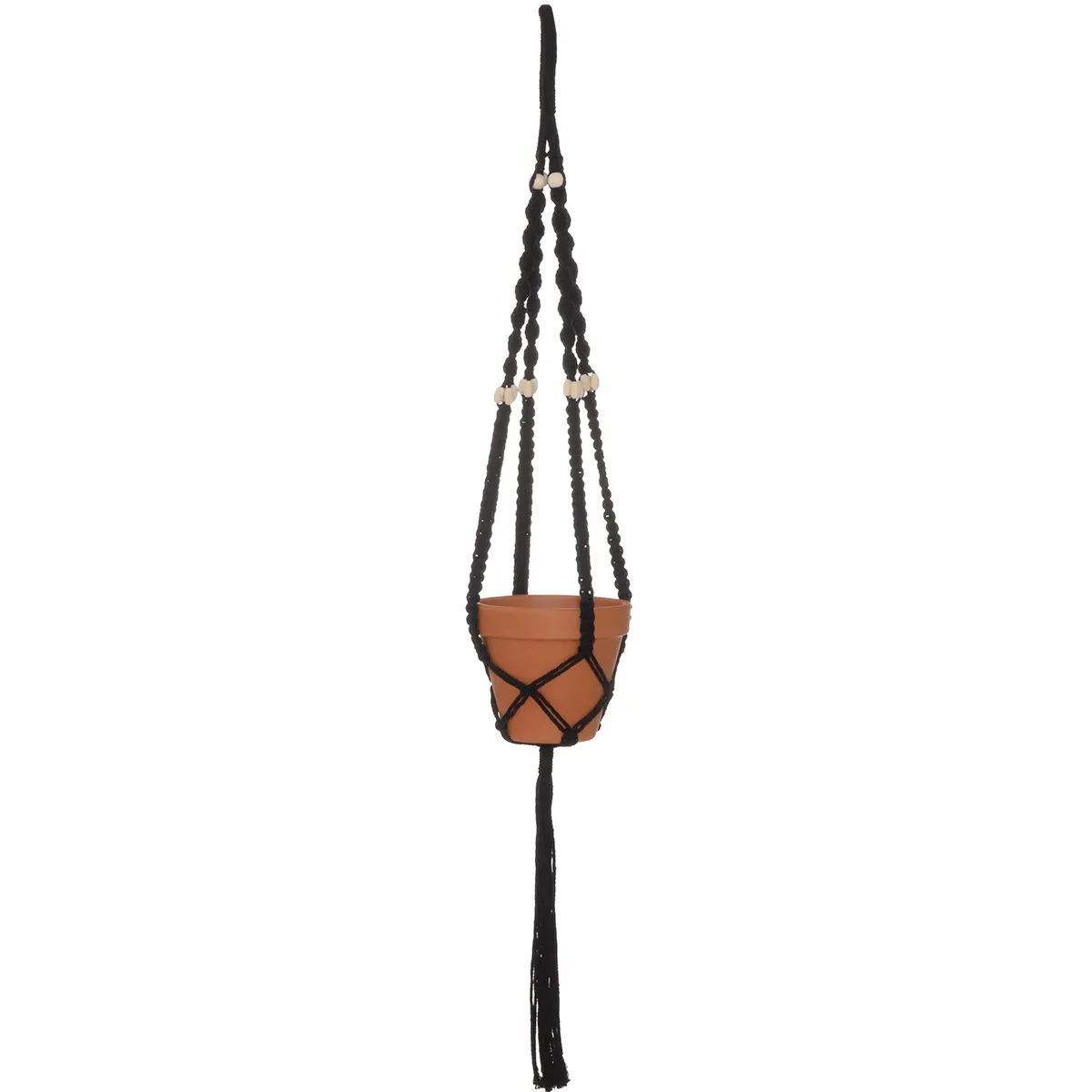 Hängetopf mit Holzperlen 108 cm schwarz - Hängeampeln und Haken für Hängeampeln - 6410416471372 - 0