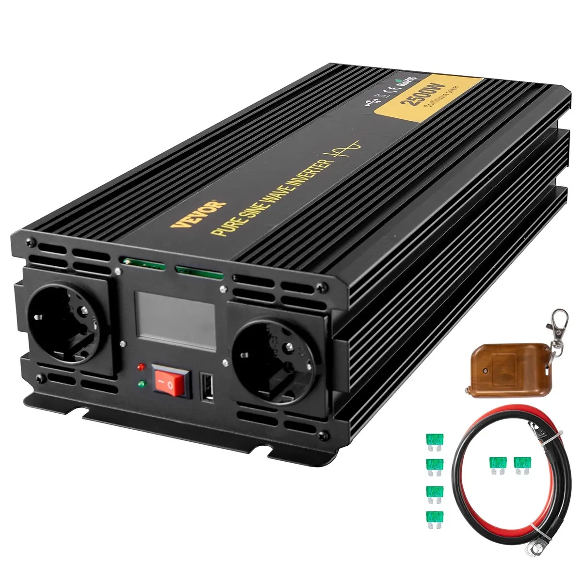 VEVOR ren sinusväxelriktare 2500W 12V till 230V - Bil inverter - 6438471351958 - 0