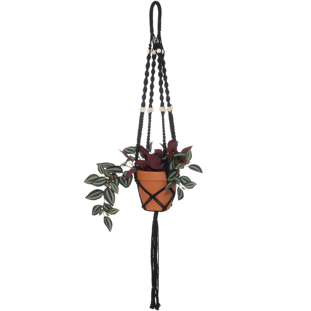 Hängetopf mit Holzperlen 108 cm schwarz - Hängeampeln und Haken für Hängeampeln - 6410416471372 - 2