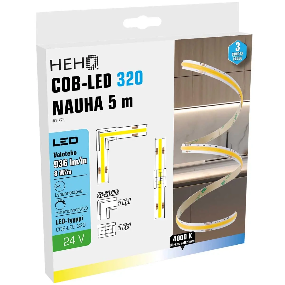 LED-Streifen COB 5m 24V 40W 4000K 8mm IP65 - LED-Streifen und LED-Leisten - 6438152072714 - 0