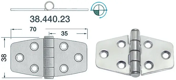 Scharnier 70x38mm - Scharniere und Montageplatten für Boote - 8033137129117 - 0